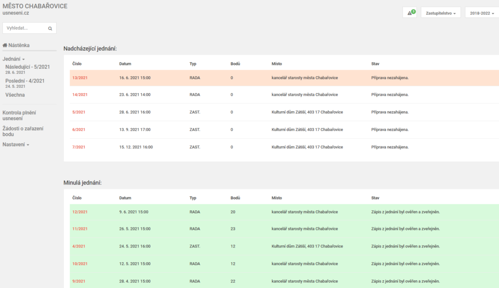 Webová aplikace pro jednání rady a zastupitelstva 