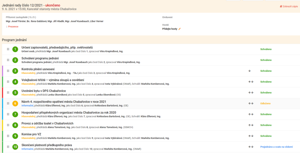 Webová aplikace pro jednání rady a zastupitelstva 