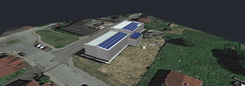 Model instalace FVE na střechu Kulturního domu Rybniště